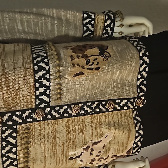 VTG STORYBOOK KNITS 1980s African Tribal Animal Print Marled Cardigan Sweater - Picture 7 of 16